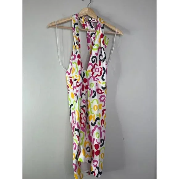 NWT Rhode Tali Lip Painted Bloom Crisscross Halter Mini Dress Multi Color Size 4